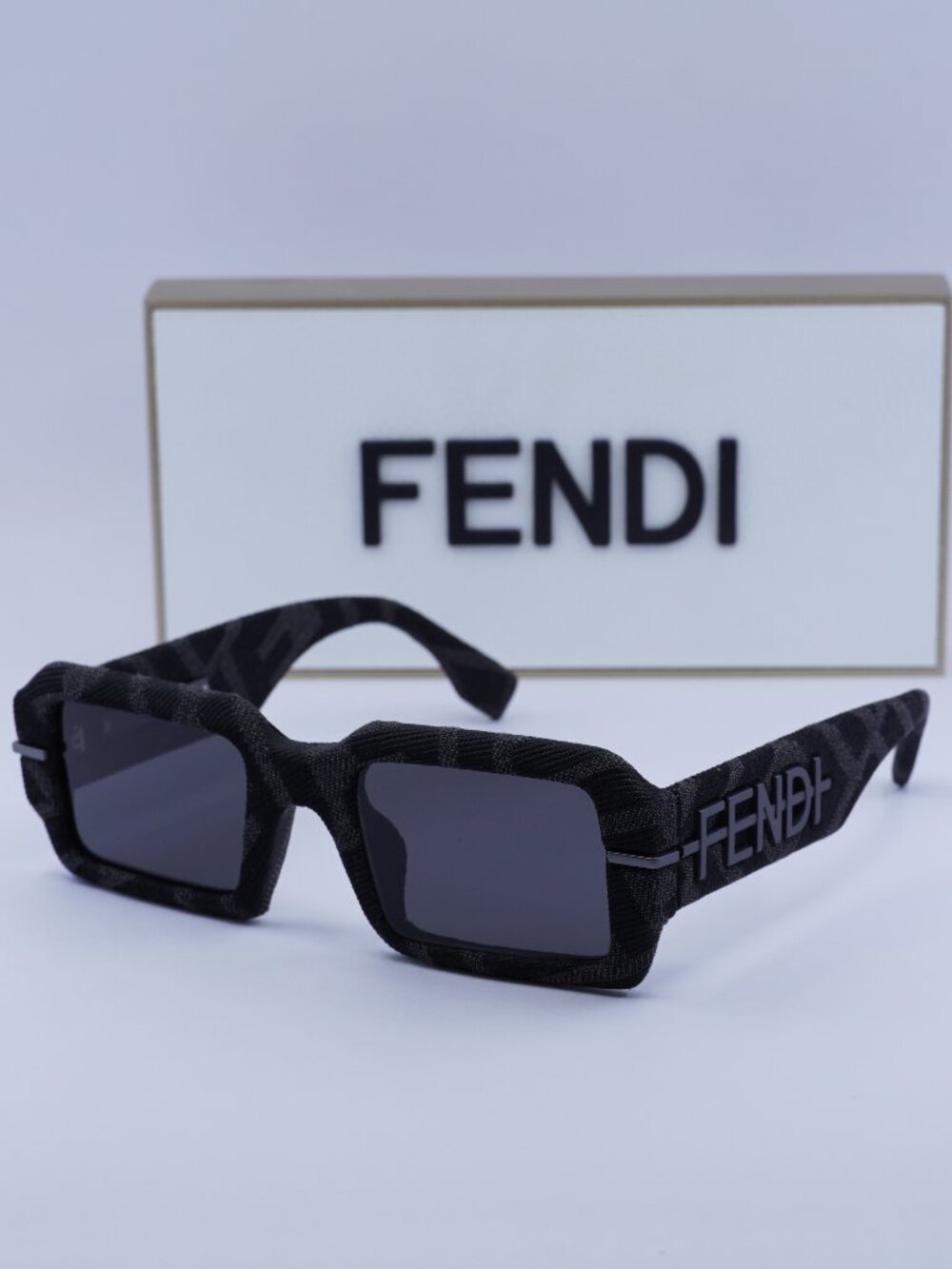 Fendi FE40074U 05A Rectangle Sunglasses - Grey Monogram / Grey